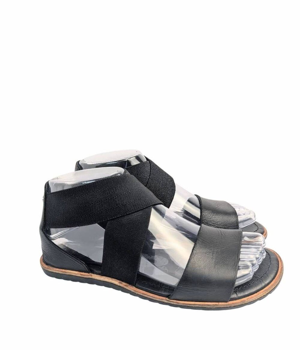 Sorel Ella Black leather criss cross stretch strap gladiator sandal womens 6